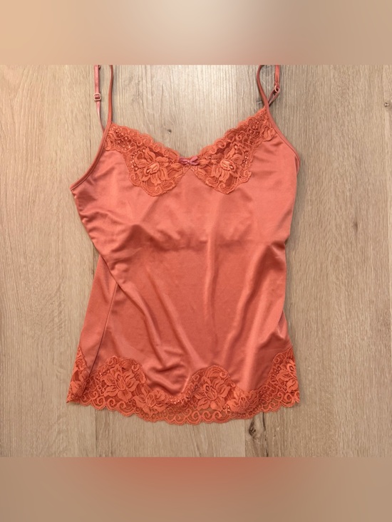 The Limited Tops - Vintage The Limited Satin Lace Cami Top - Coral Pink / Orange (Size S)